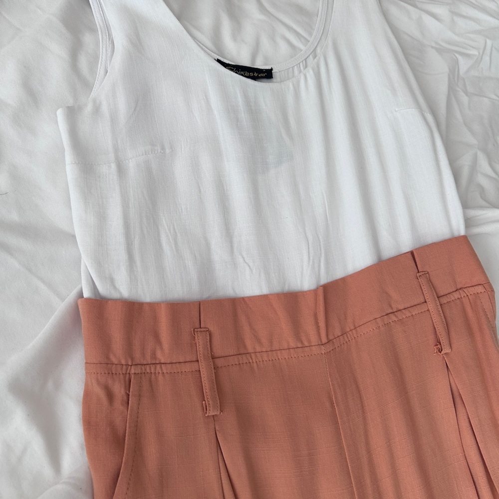 Shivastar Elegant White and Burnt Siena Jumpsuit
